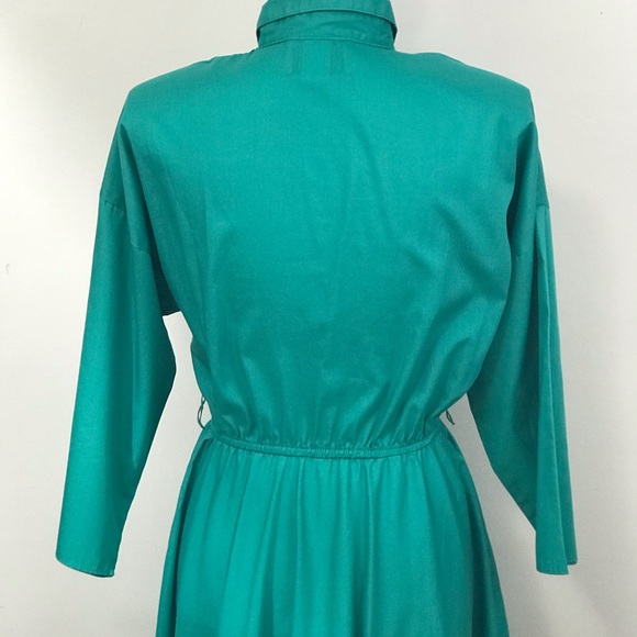 Vtg American Shirt Dress Teal Green Full Skirt - Picture 5 of 7